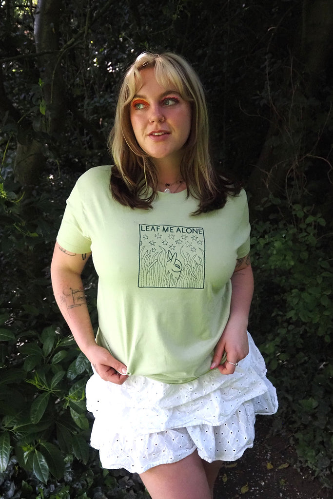 front view of Leaf Me Alone Tee