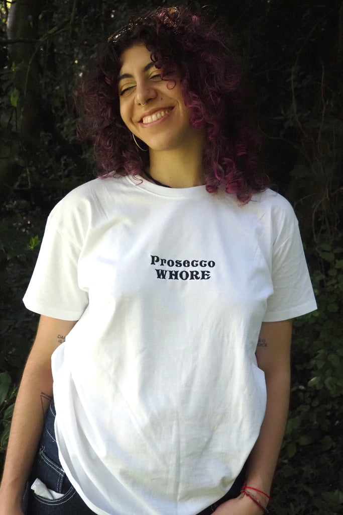 front view of Prosecco Whore Tee