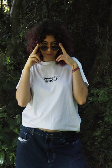 front view of Prosecco Whore Tee